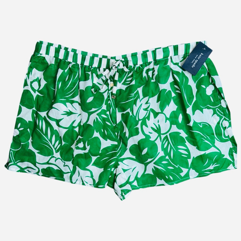 NWT Kate Spade Shorts Green and White Floral Cover Up Short Women's Size XL .,‎